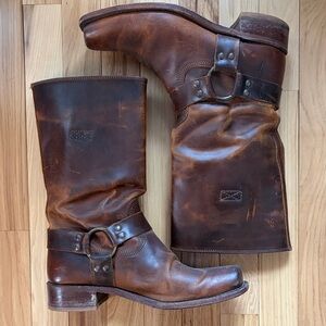 Frye Brown Leather Harness 12R Boots EUC Women’s 9